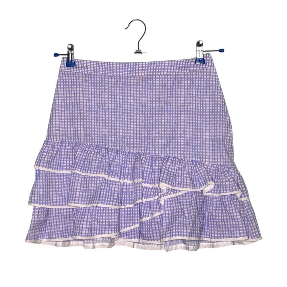 Lilly Pulitzer Rosalie Tiered Ruffle Mini Skirt Lilac Ginham Print Size 2 - Picture 5 of 9